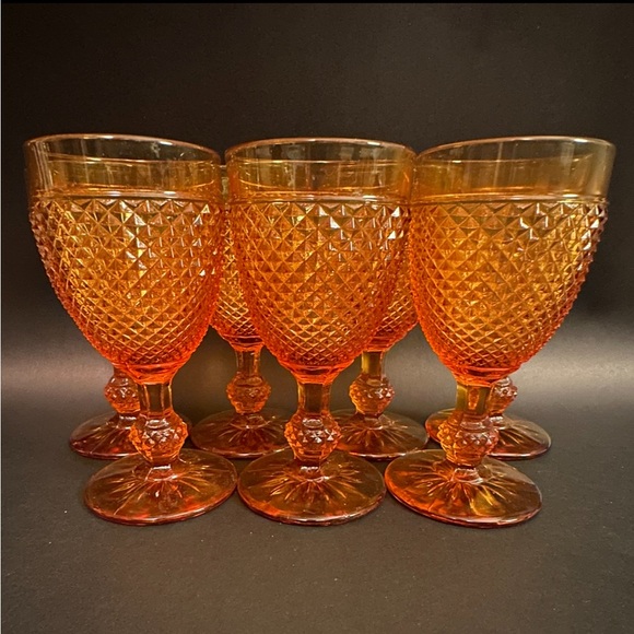 AMBER DIAMOND POINT GOBLET GLASS BY IVIMA SET OF 7 - Picture 2 of 7